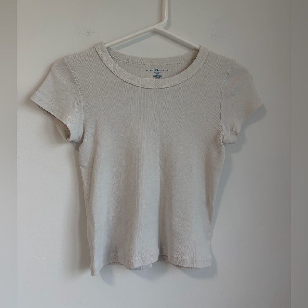 Brandy Melville Grey Off White Tee 100% Cotton